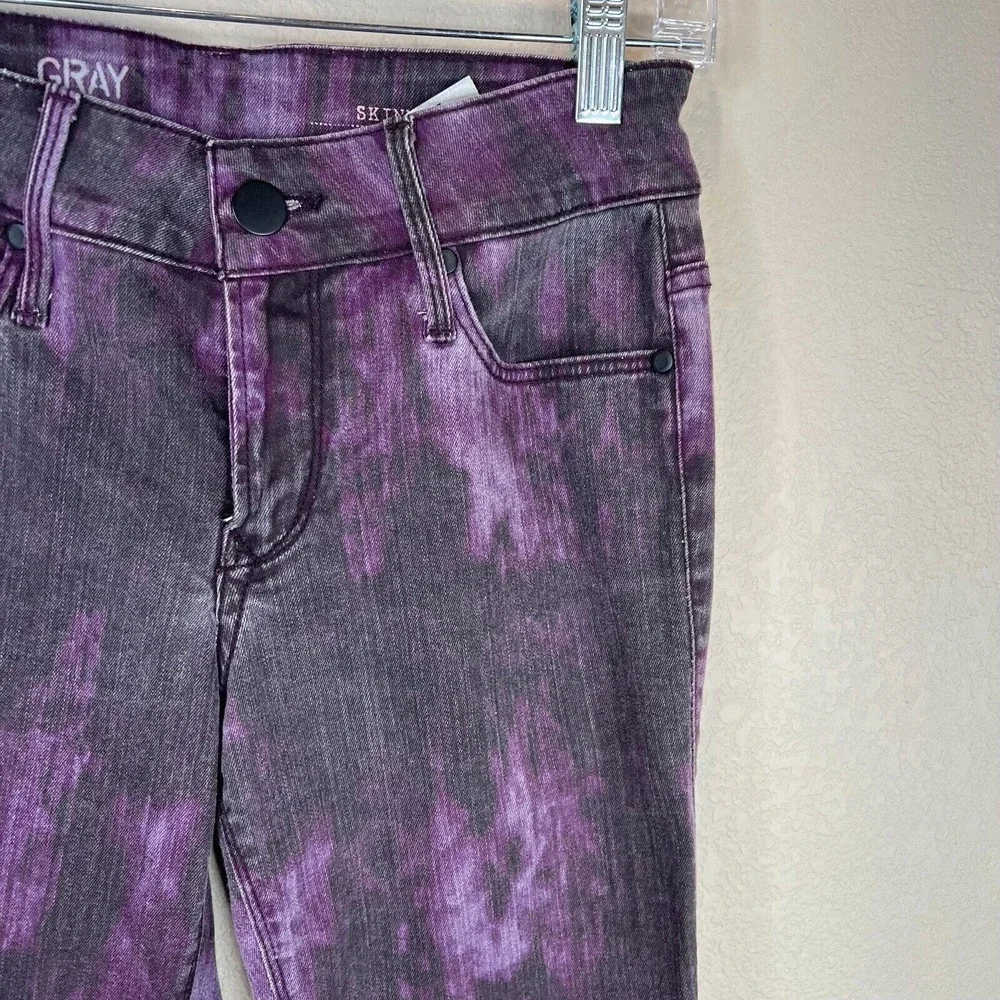 Gray Saks‎ Fifth Avenue Skinny Jeans Actual 26W Ikat Plum Mid Rise Denim